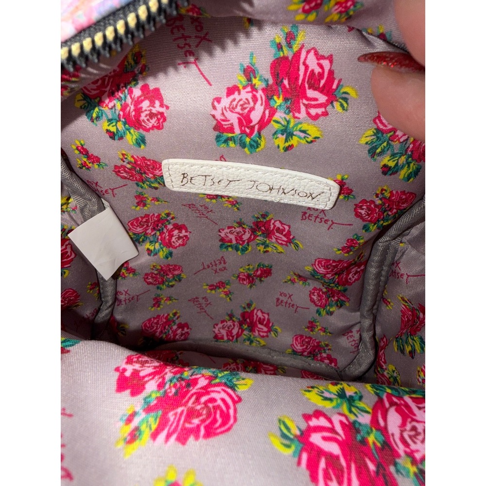 Betsey Johnson French Bulldog Floral Mini Backpack Blue Pink Rose Faux Leather - Picture 7 of 10